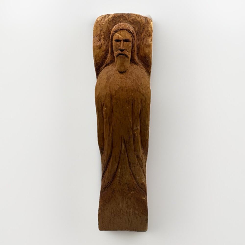 Vintage Balsa Wood Carving Folk Art Religious Sculpture Art 11.5”